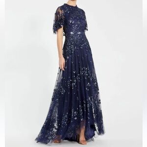 Mac Duggal Sequined High Neck Flutter Sleeve A Line Gown size 6